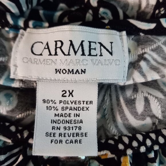 Carmen Marc Valvo Size 2X Tunic Top Womens Black Floral Short Sleeve Relaxed Fit - Picture 6 of 7